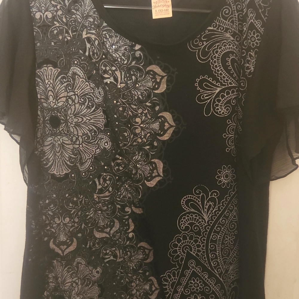 Faded Glory Black shirt Size 12-14